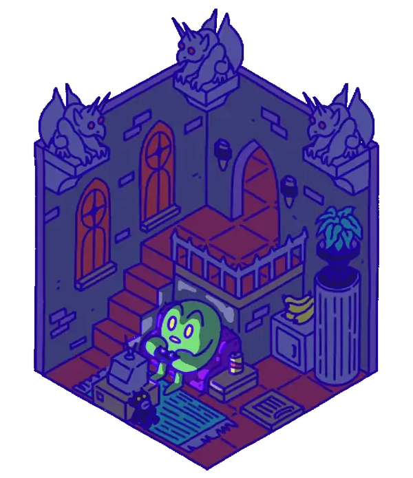 Animation: the frog's room in the castle at night