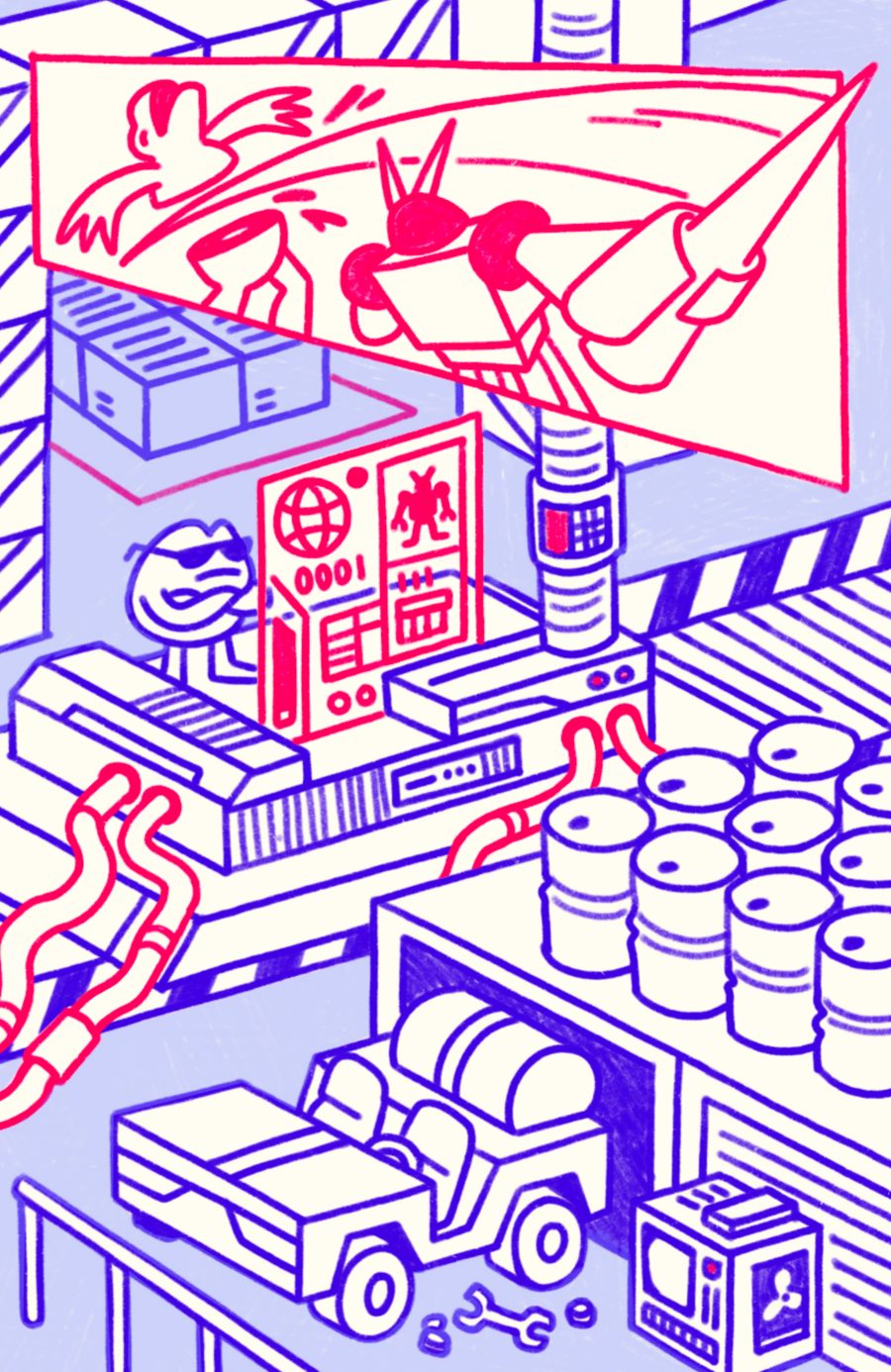 The robot factory, right half of the centerfold