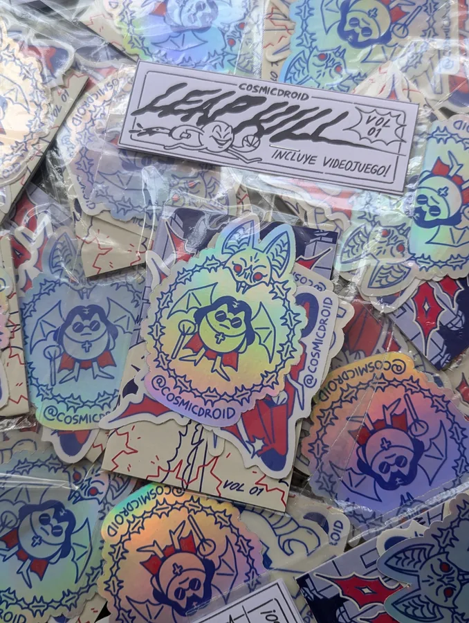 A pile of packed Leap Kill comics and stickers